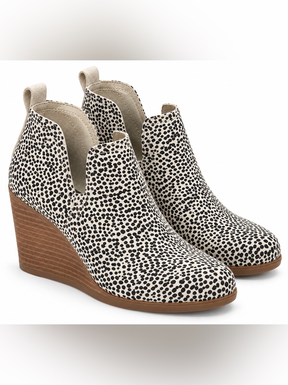 Toms Women's Spotted Wedge Booties - Black & Cream